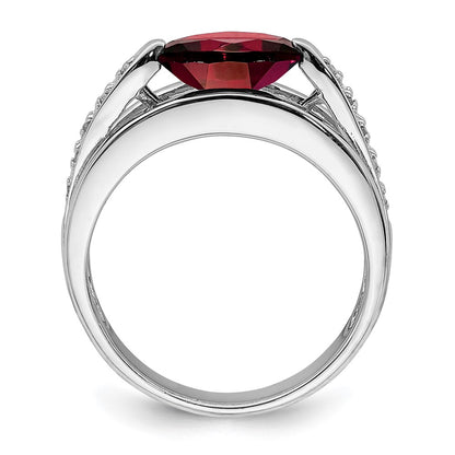 Sterling Silver Rhodium-plated Garnet u0026 Diamond Ring