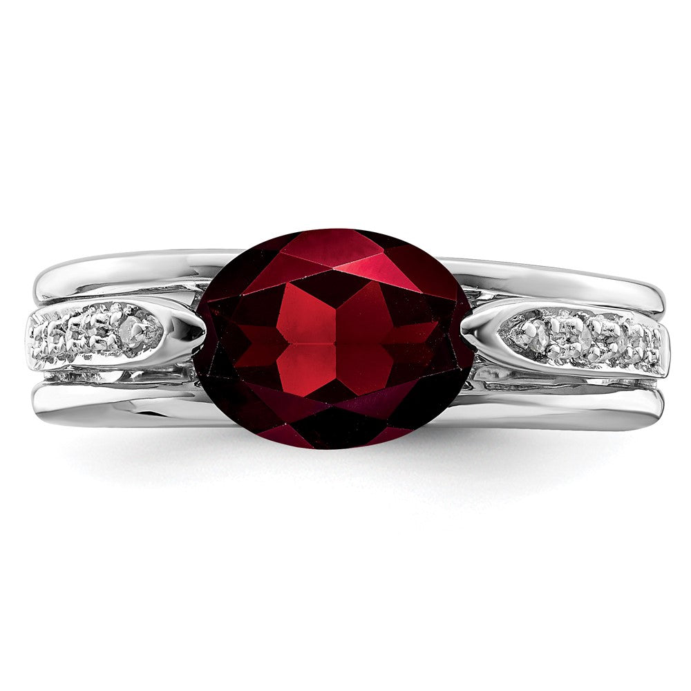 Sterling Silver Rhodium-plated Garnet u0026 Diamond Ring