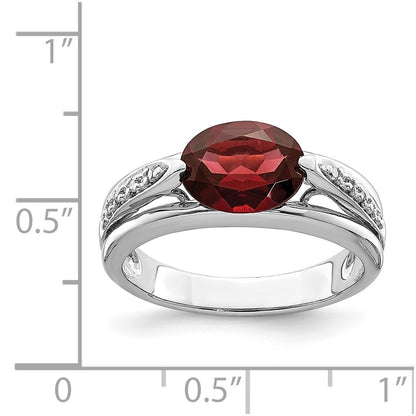 Sterling Silver Rhodium-plated Garnet u0026 Diamond Ring
