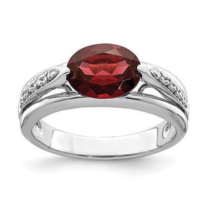 Sterling Silver Rhodium-plated Garnet u0026 Diamond Ring