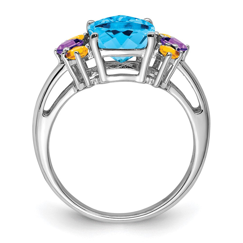 Sterling Silver Rhodium Light Swiss Blue, Amethyst u0026 Citrine Ring