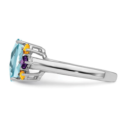 Sterling Silver Rhodium Light Swiss Blue, Amethyst u0026 Citrine Ring