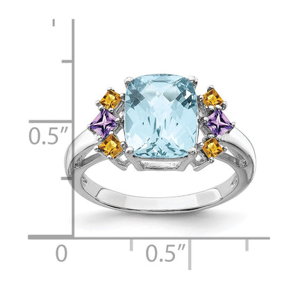 Sterling Silver Rhodium Light Swiss Blue, Amethyst u0026 Citrine Ring
