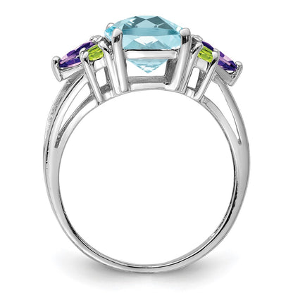Sterling Silver Rhodium Light Swiss Blue Topaz, Amethyst u0026 Peridot Ring