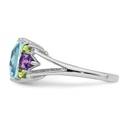 Sterling Silver Rhodium Light Swiss Blue Topaz, Amethyst u0026 Peridot Ring