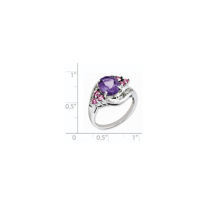 Sterling Silver Amethyst u0026 Pink Tourmaline u0026 White Topaz Ring