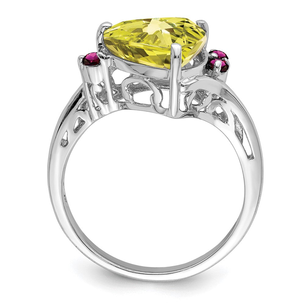 Sterling Silver Rhodium Lemon Quartz u0026 Rhodolite Garnet Ring