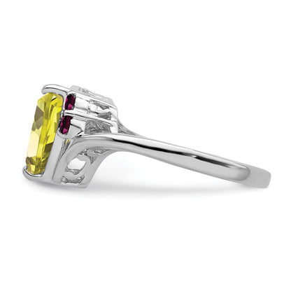 Sterling Silver Rhodium Lemon Quartz u0026 Rhodolite Garnet Ring