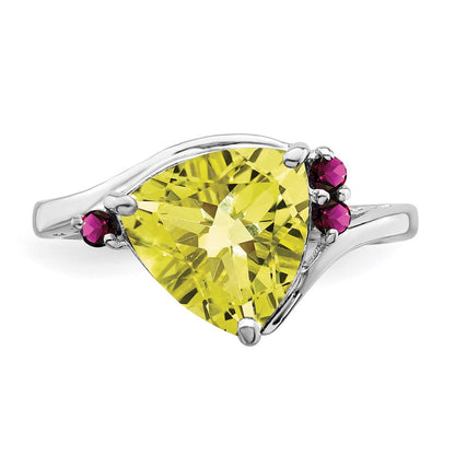 Sterling Silver Rhodium Lemon Quartz u0026 Rhodolite Garnet Ring