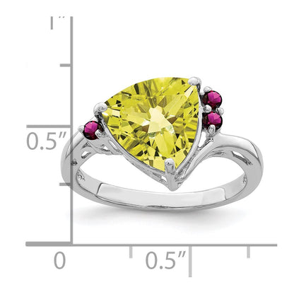 Sterling Silver Rhodium Lemon Quartz u0026 Rhodolite Garnet Ring