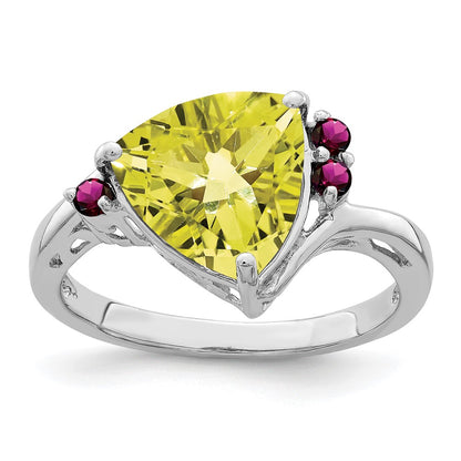 Sterling Silver Rhodium Lemon Quartz u0026 Rhodolite Garnet Ring