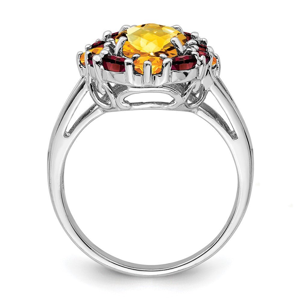 Sterling Silver Rhodium Citrine u0026 Garnet Ring