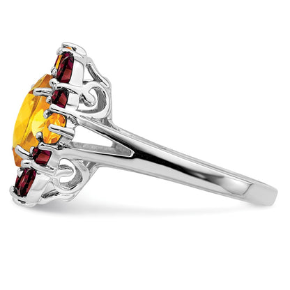 Sterling Silver Rhodium Citrine u0026 Garnet Ring