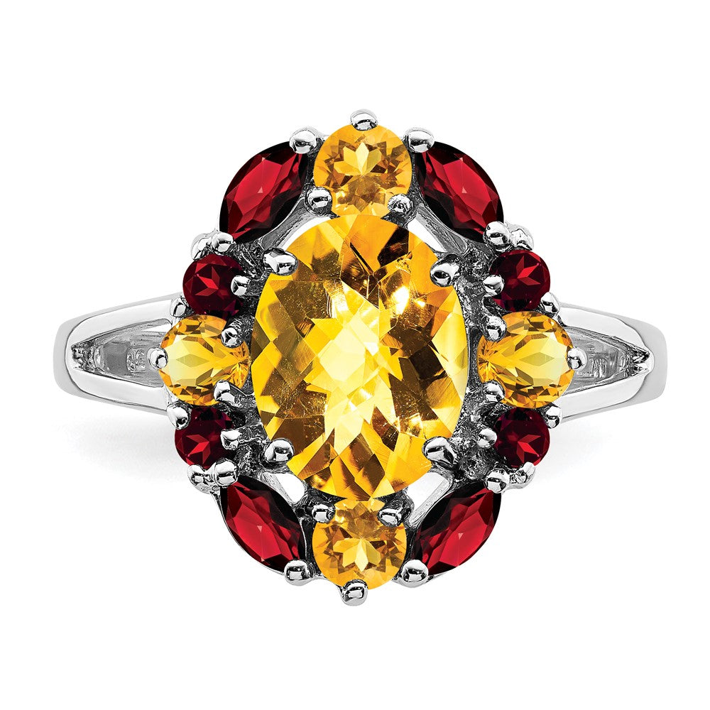 Sterling Silver Rhodium Citrine u0026 Garnet Ring
