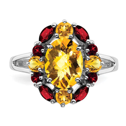 Sterling Silver Rhodium Citrine u0026 Garnet Ring