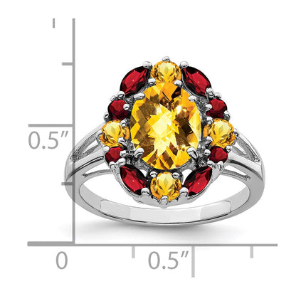 Sterling Silver Rhodium Citrine u0026 Garnet Ring