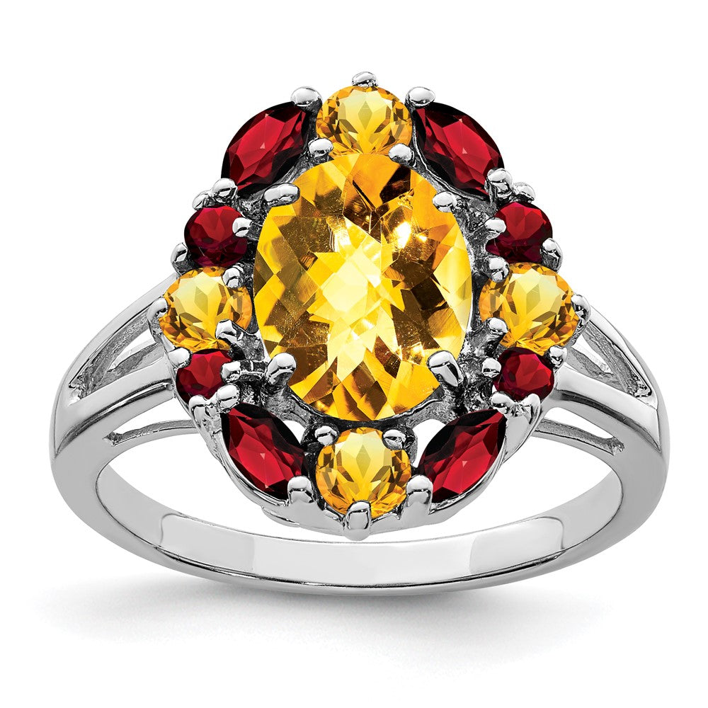 Sterling Silver Rhodium Citrine u0026 Garnet Ring