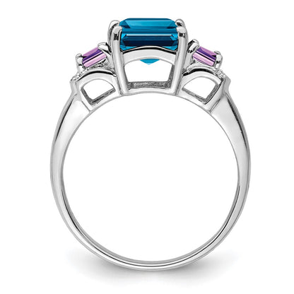 Sterling Silver Rhodium London Blue Topaz, Amethyst u0026 Diamond Ring