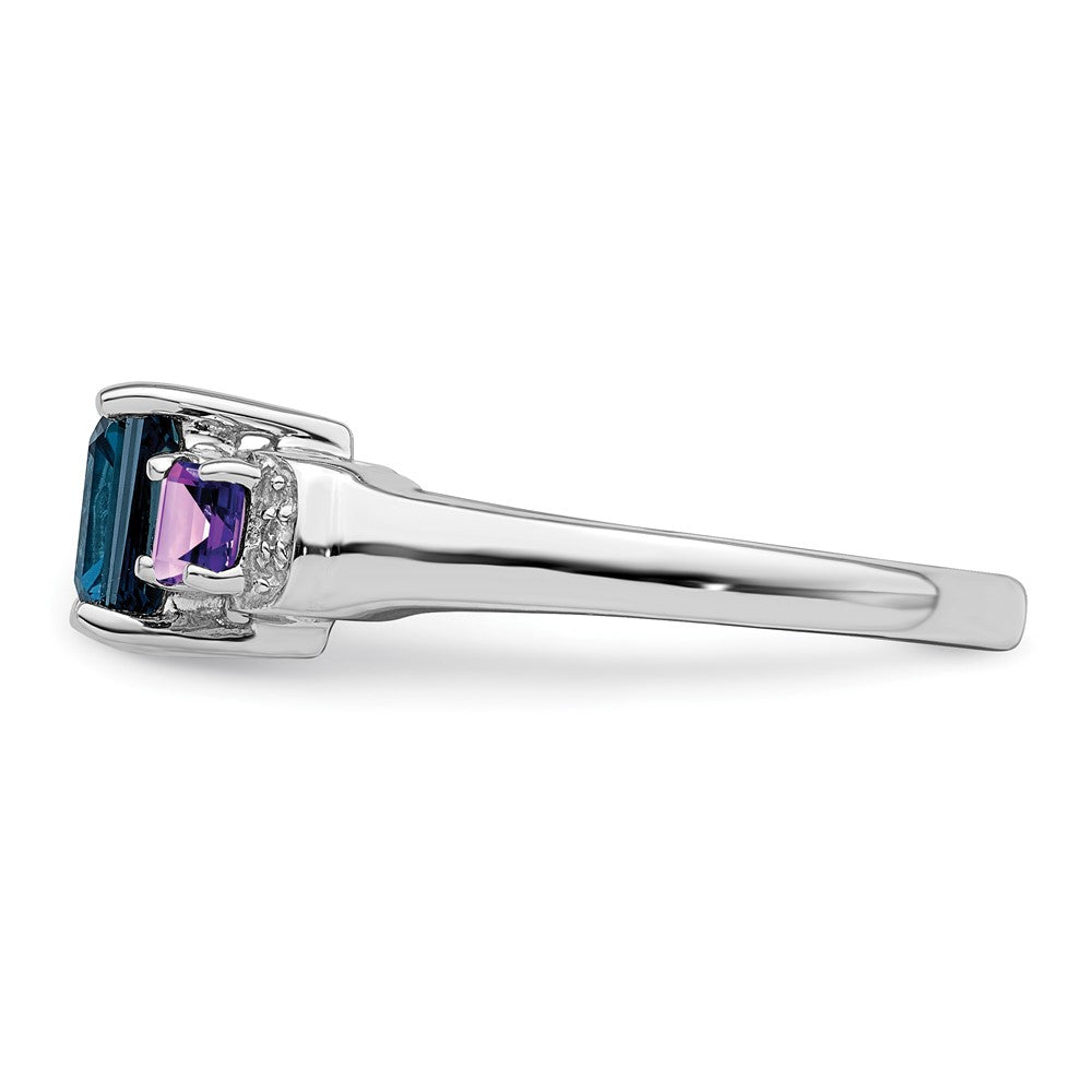 Sterling Silver Rhodium London Blue Topaz, Amethyst u0026 Diamond Ring