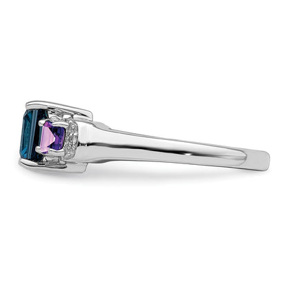 Sterling Silver Rhodium London Blue Topaz, Amethyst u0026 Diamond Ring