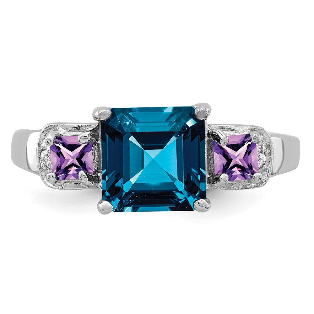 Sterling Silver Rhodium London Blue Topaz, Amethyst u0026 Diamond Ring