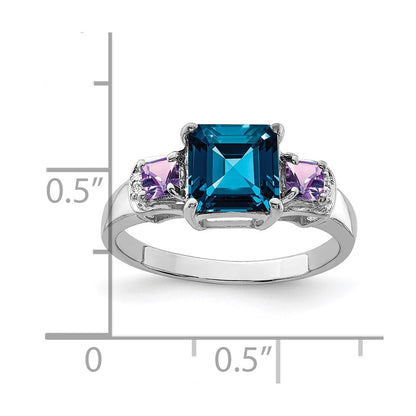 Sterling Silver Rhodium London Blue Topaz, Amethyst u0026 Diamond Ring
