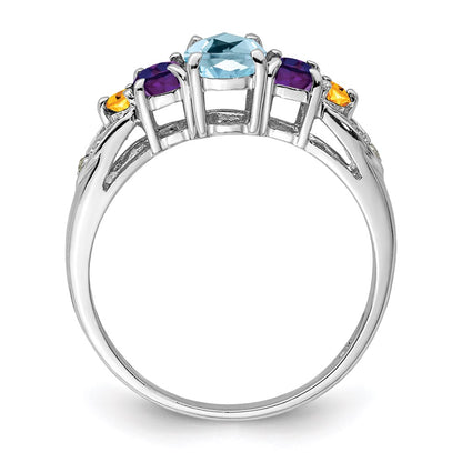 Sterling Silver Rhodium Lght Sw Blue Topaz, Amthyst, Citrine u0026 Diamond Ring