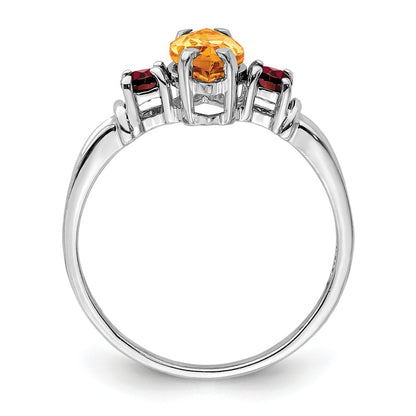 Sterling Silver Rhodium Citrine u0026 Garnet Ring
