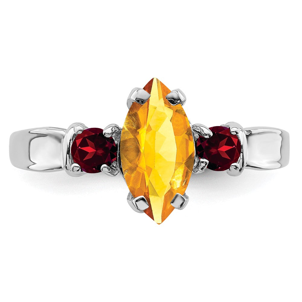 Sterling Silver Rhodium Citrine u0026 Garnet Ring