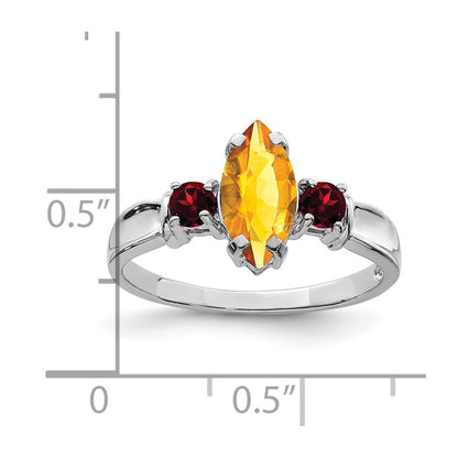 Sterling Silver Rhodium Citrine u0026 Garnet Ring