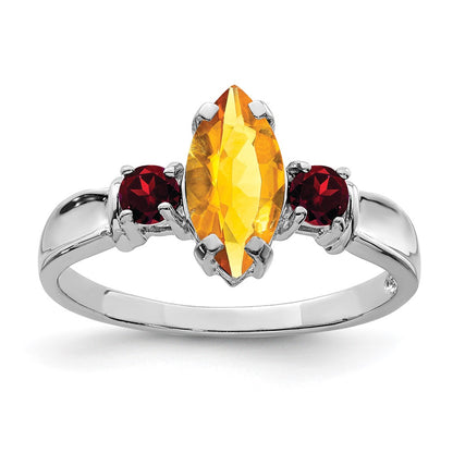 Sterling Silver Rhodium Citrine u0026 Garnet Ring