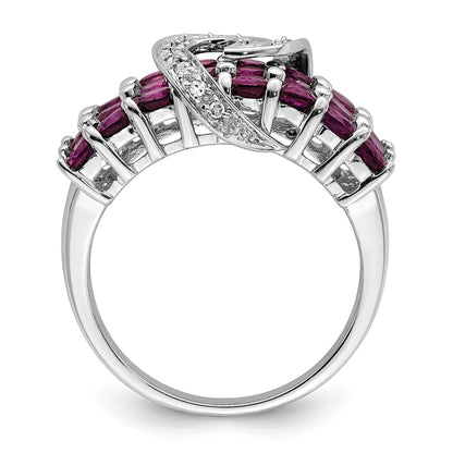 Sterling Silver Rhodium-plated Rhodolite Garnet u0026 Diamond Ring