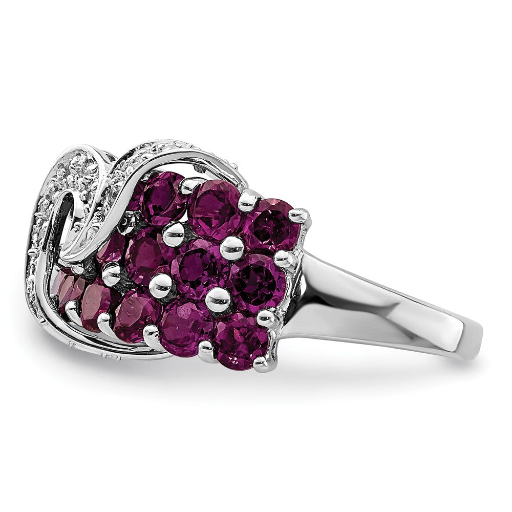 Sterling Silver Rhodium-plated Rhodolite Garnet u0026 Diamond Ring