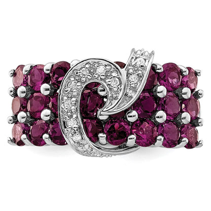 Sterling Silver Rhodium-plated Rhodolite Garnet u0026 Diamond Ring