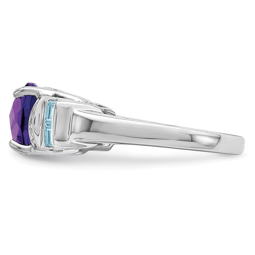Sterling Silver Rhodium Amethyst, Light Swiss Blue Topaz u0026 Diamond Ring