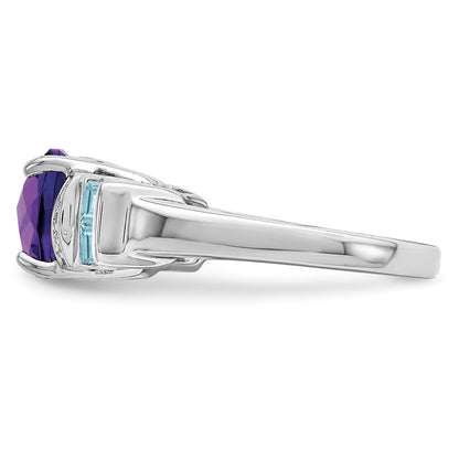 Sterling Silver Rhodium Amethyst, Light Swiss Blue Topaz u0026 Diamond Ring
