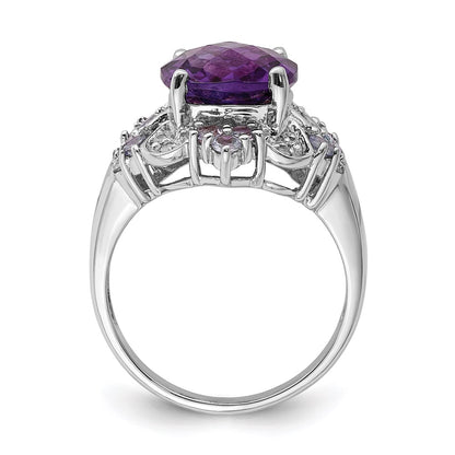 Sterling Silver Rhodium-plated Amethyst, Tanzanite u0026 Diamond Ring