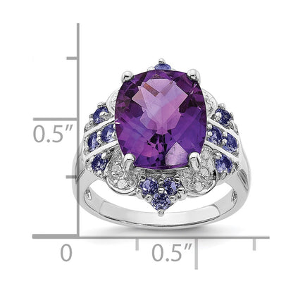 Sterling Silver Rhodium-plated Amethyst, Tanzanite u0026 Diamond Ring