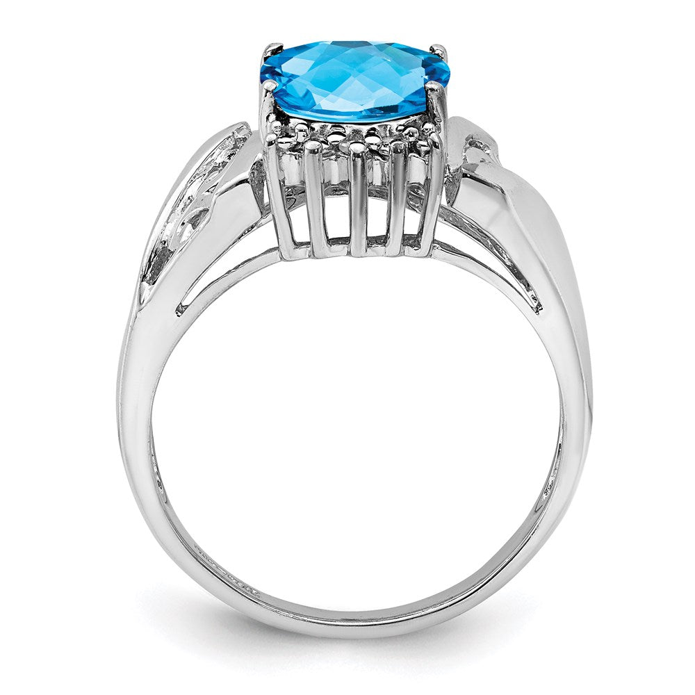 Sterling Silver Rhodium Checker-Cut Blue Topaz u0026 Diamond Ring