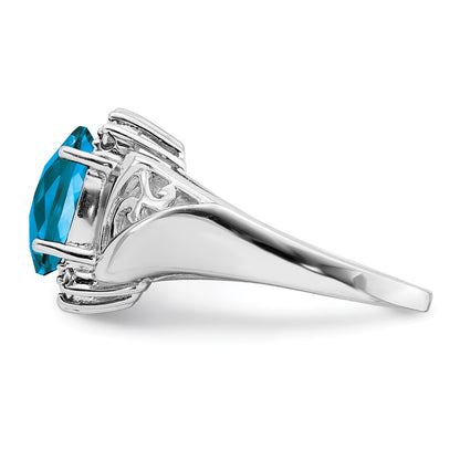 Sterling Silver Rhodium Checker-Cut Blue Topaz u0026 Diamond Ring
