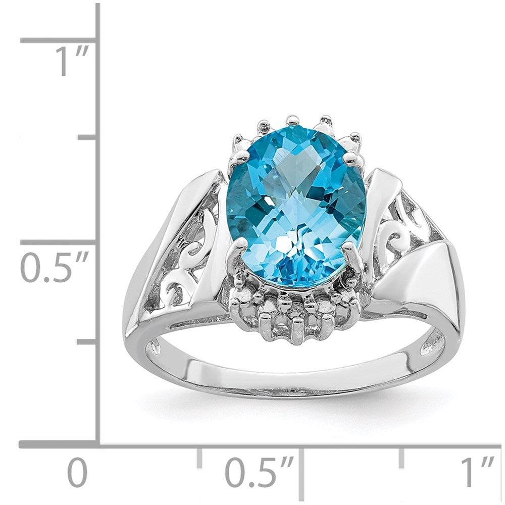 Sterling Silver Rhodium Checker-Cut Blue Topaz u0026 Diamond Ring