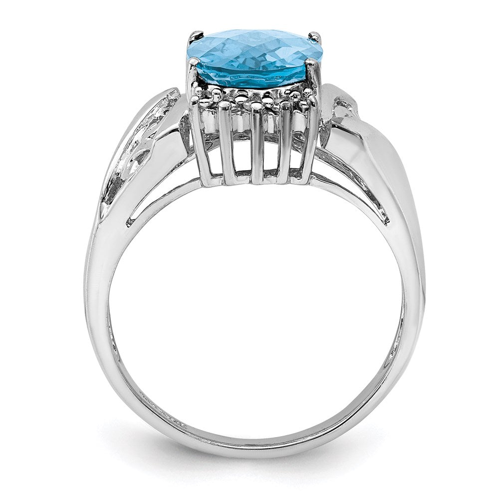 Sterling Silver Rhodium Checker-Cut Sky Blue Topaz u0026 Diamond Ring