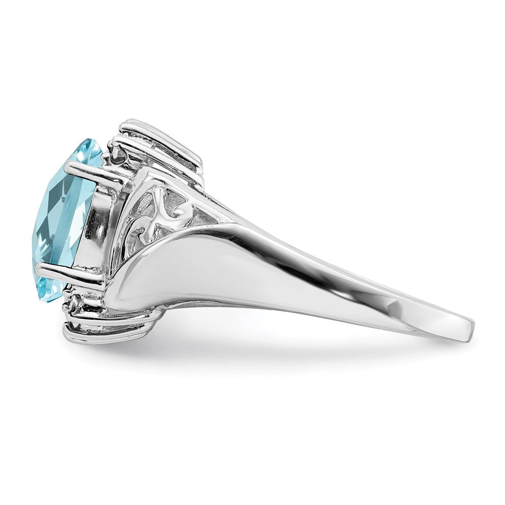 Sterling Silver Rhodium Checker-Cut Sky Blue Topaz u0026 Diamond Ring