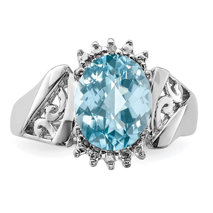 Sterling Silver Rhodium Checker-Cut Sky Blue Topaz u0026 Diamond Ring