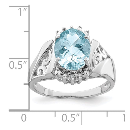 Sterling Silver Rhodium Checker-Cut Sky Blue Topaz u0026 Diamond Ring