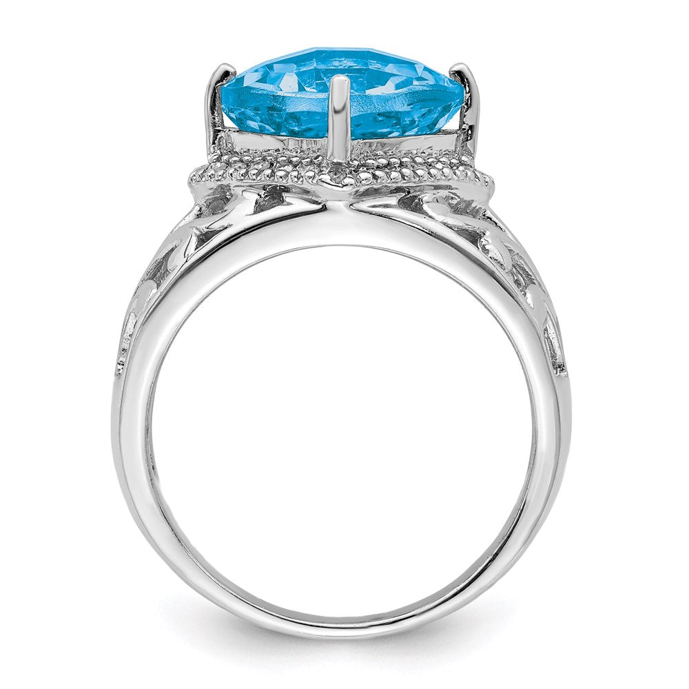 Sterling Silver Rhodium Checker-Cut Blue Topaz u0026 Diamond Ring