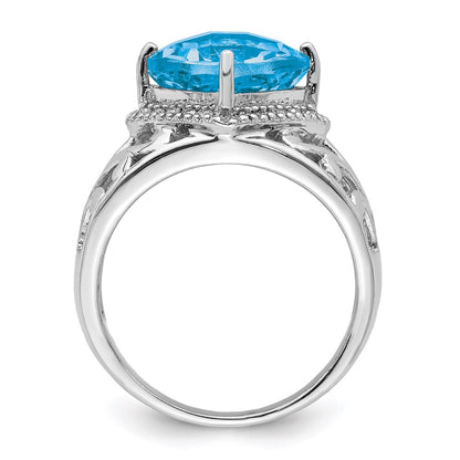 Sterling Silver Rhodium Checker-Cut Blue Topaz u0026 Diamond Ring
