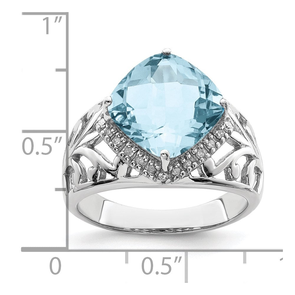 Sterling Silver Rhodium Checker-Cut Sky Blue Topaz u0026 Diamond Ring