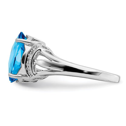 Sterling Silver Rhodium Checker-Cut Blue Topaz u0026 Diamond Ring