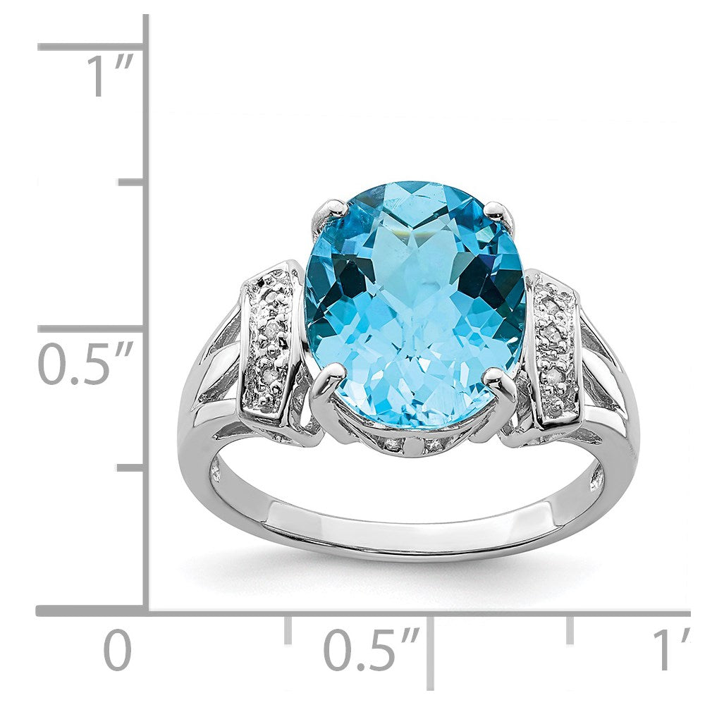 Sterling Silver Rhodium Checker-Cut Blue Topaz u0026 Diamond Ring